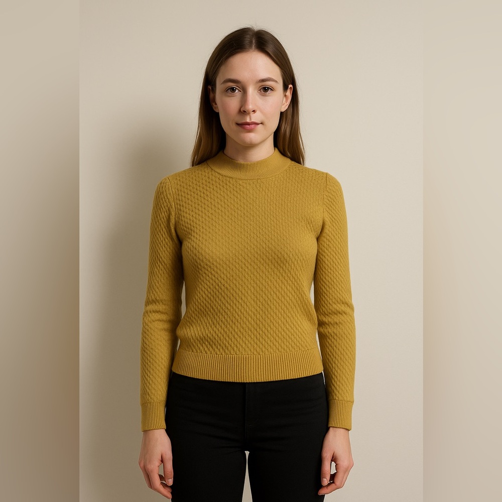 Club Monaco Mustard Yellow Textured Crewneck Sweater